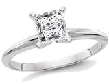 9/10 Carat (ctw 1.00 Ct. Look) Princess-Cut Synthetic Moissanite Solitaire Engagement Ring 14K White Gold